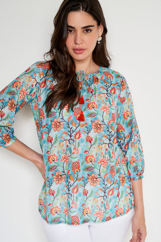 Teal Floral Flared Top, Teal, image 4